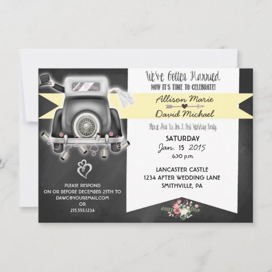 結婚式後のパーティーのレトロな黒板招待状 招待状 (正面)