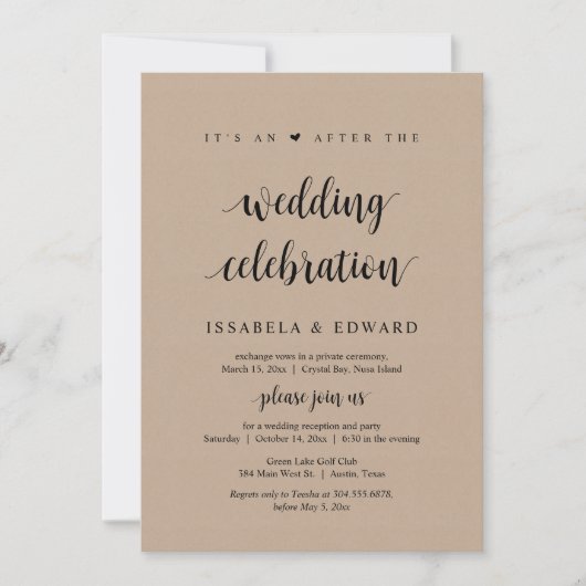 結婚式後のパーティーの案内, クラフト 招待状 (正面)