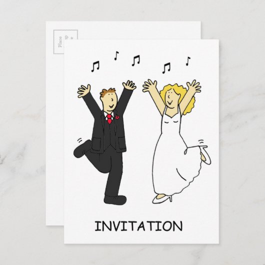 結婚式後のパーティー招待 ダンシングカップル インビテーションポストカード (正面/裏面)