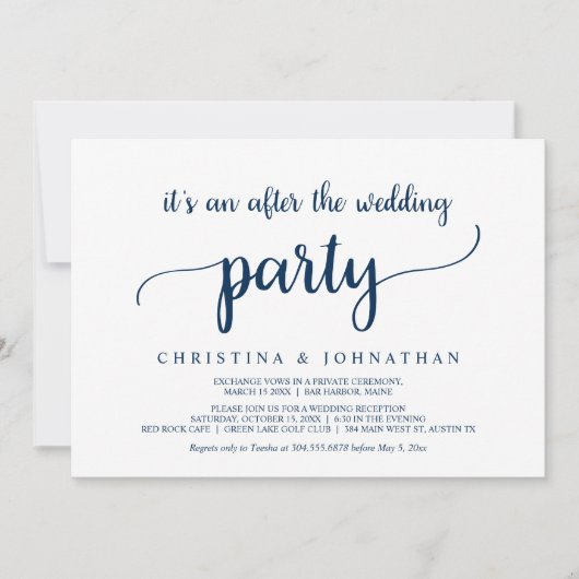 結婚式後のパーティー 現代の素朴な秘密の結婚式 招待状 (正面)