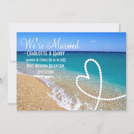 結婚式後のリセプションパーティー サニー ビーチ シーン 招待状 (正面)