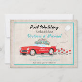 結婚式後のレトロな車の「Just Married」招待状 招待状 (正面)