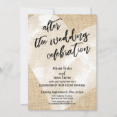 結婚式後の白いハートの麻の布のデザイン 招待状 (正面)