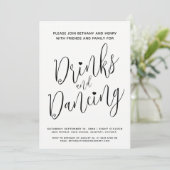 結婚式後の飲み会とダンスのシンプルなモノクロ脚本 招待状 (スタンド正面)