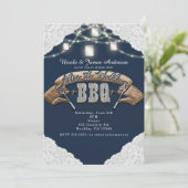 結婚式後のBBQ ブルー・メイソンジャー・ライトとレース 招待状 (スタンド正面)