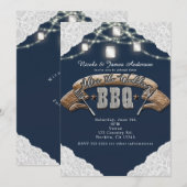 結婚式後のBBQ ブルー・メイソンジャー・ライトとレース 招待状 (正面/裏面)