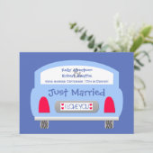 結婚式後パーティーの招待状 -- 青い車 招待状 (スタンド正面)