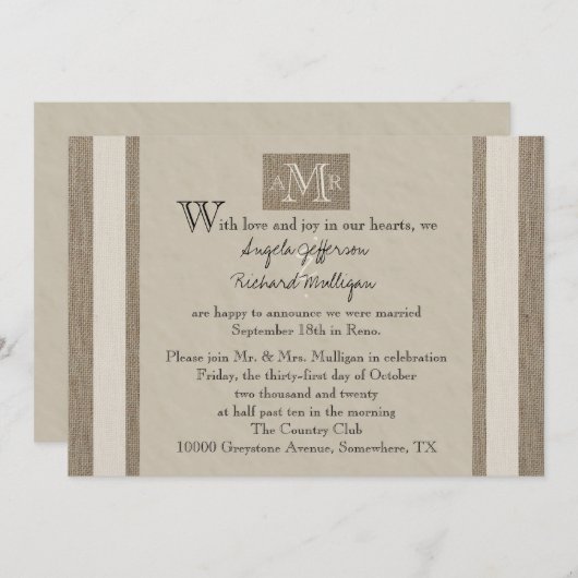 結婚式後披露宴招待状 - 羊皮紙のようなデザイン 招待状 (正面/裏面)