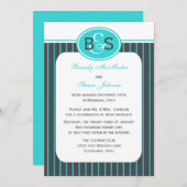 結婚式後披露宴招待状 -- 青いモノグラム 招待状 (正面/裏面)
