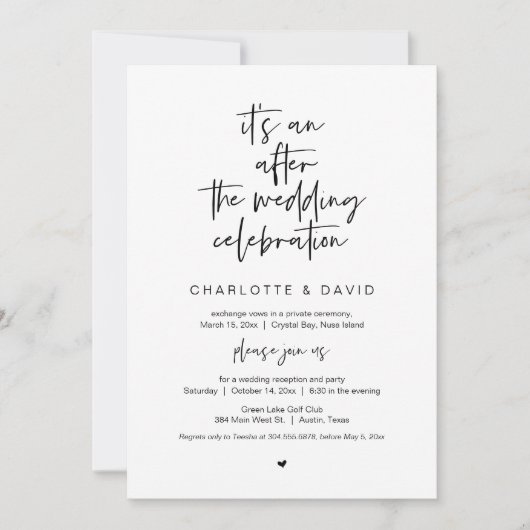 結婚式後、ブラック、秘密結婚パーティー 招待状 (正面)