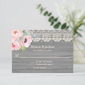 結婚式後・披露宴のみの出欠確認カード　木製ラックとレースに手描きのピンクの芍薬とアネモネ 招待状 (スタンド正面)