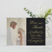 結婚式愛および感謝の黒い金ゴールドの写真 サンキューカード (スタンド正面)