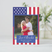 結婚式愛は愛国心が強い米国旗の写真を感謝していしています サンキューカード (スタンド正面)