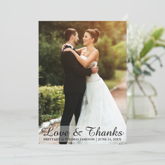結婚式愛及び感謝花嫁及び新郎の写真カード サンキューカード (スタンド正面)