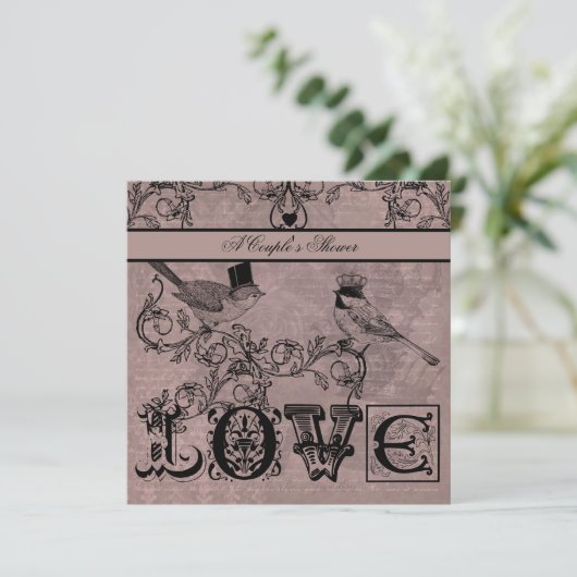 結婚式愛鳥のカップルのシャワーの招待状 招待状 (スタンド正面)