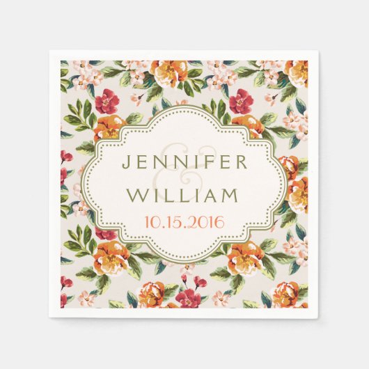 結婚式披露宴エレガントヴィンテージフローラ スタンダードカクテルナプキン (正面)