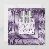 結婚式招待リーフフローラパープルシルバーボウ2 招待状 (正面)