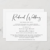 結婚式招待客リスト縮小のお詫び　エレガントなカリグラフィー 案内状 (正面/裏面)
