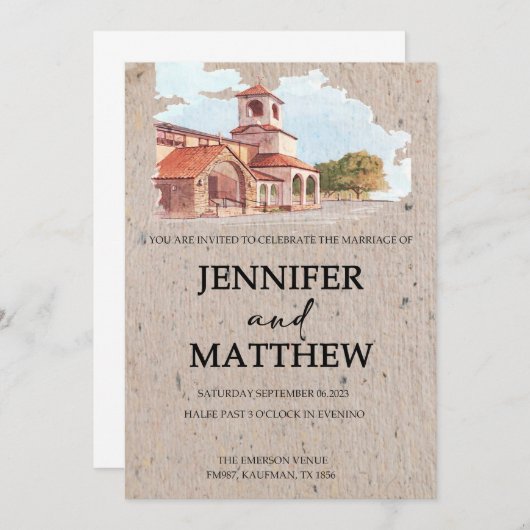 結婚式招待状とウォーターカラー会場絵画ズ 招待状 (正面/裏面)