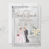 結婚式招待状とカップルのグラフィックとバラ 招待状 (正面)