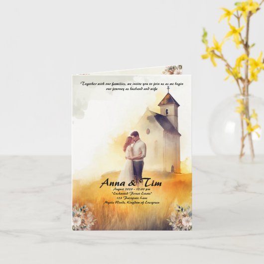 結婚式招待状とスタイルと優雅 カード (黄色い花)