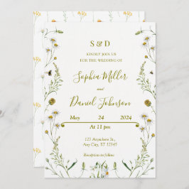 結婚式招待状とデイジー-エレガントフローラ 招待状