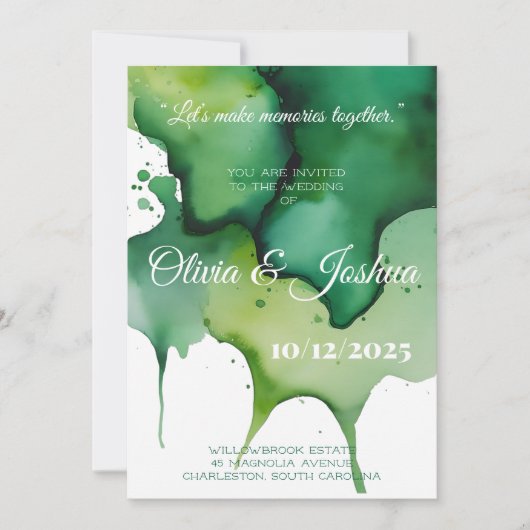 結婚式招待状と緑の水の色の汚れ 招待状 (正面)