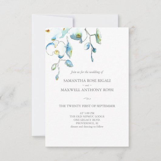 結婚式招待状とQRコードブルー花 招待状 (正面)