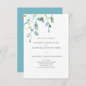 結婚式招待状とQRコードブルー花 招待状 (正面/裏面)