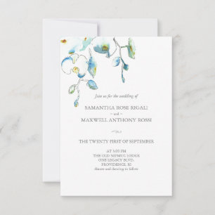 結婚式招待状とQRコードブルー花 招待状