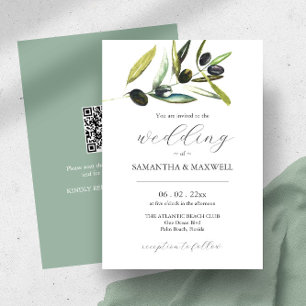 結婚式招待状とQRコードボタニカルオリーブ 招待状