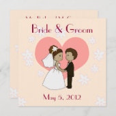 結婚式招待状のかわいいカップルの漫画 招待状 (正面/裏面)