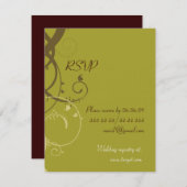 結婚式招待状のためのBROWN/OLIVE RSVP (正面/裏面)