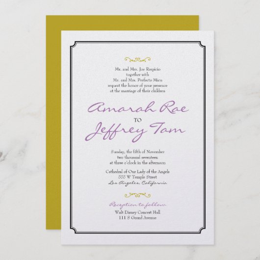 結婚式招待状のエレガントなボーダー 招待状 (正面/裏面)