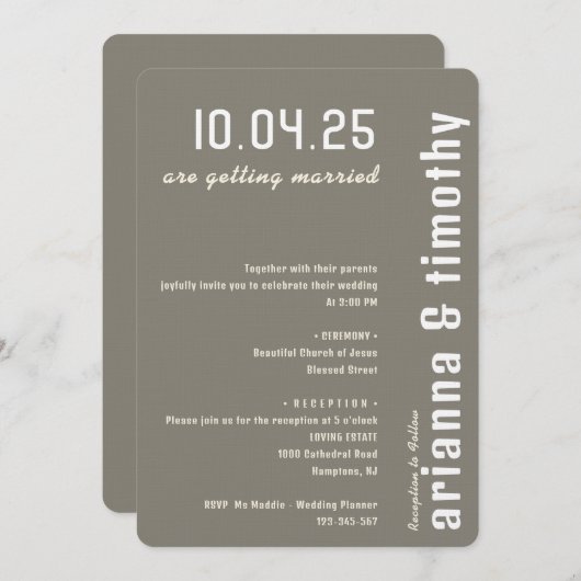 結婚式招待状のセージと明るい黄色 招待状 (正面/裏面)