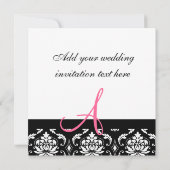 結婚式招待状のモノグラムはショッキングピンクのダマスク織を示します 招待状 (裏面)