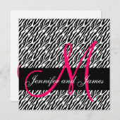 結婚式招待状のモノグラムは白黒のピンクを示します 招待状 (正面/裏面)