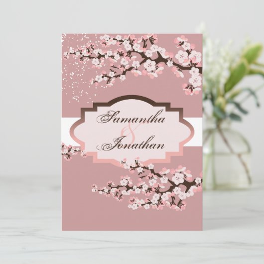 結婚式招待状の挨りだらけのローズピンクの桜 招待状 (スタンド正面)