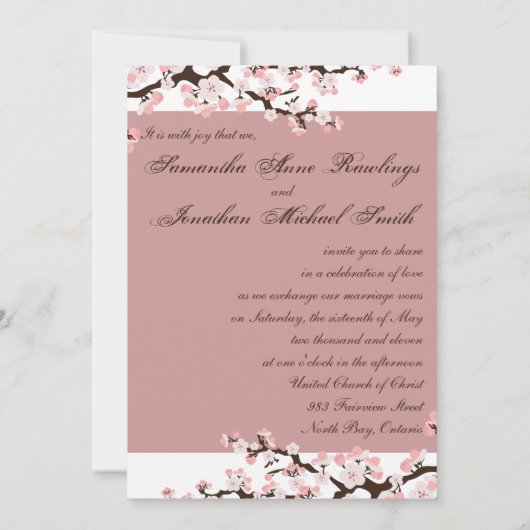 結婚式招待状の挨りだらけのローズピンクの桜 招待状 (裏面)
