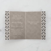 結婚式招待状の挨拶状ベージュ色ダマスク織 招待状 (内部)