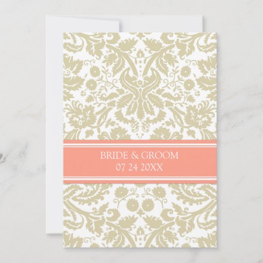 結婚式招待状の暗灰色の珊瑚のダマスク織パターン 招待状 (正面)