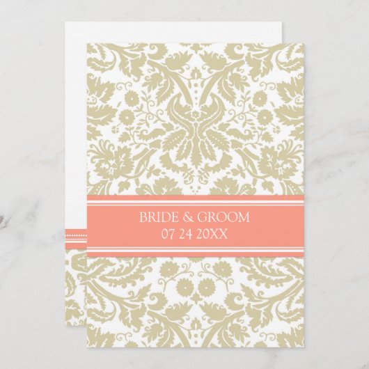 結婚式招待状の暗灰色の珊瑚のダマスク織パターン 招待状 (正面/裏面)
