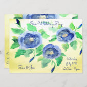 結婚式招待状の水彩ブルーバラ 招待状 (正面/裏面)