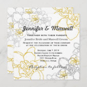 結婚式招待状の灰色および黄色の花 招待状 (正面/裏面)