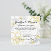 結婚式招待状の灰色および黄色の花 招待状 (スタンド正面)
