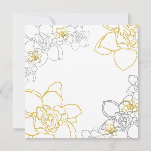 結婚式招待状の灰色および黄色の花 招待状 (裏面)