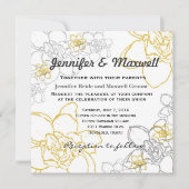 結婚式招待状の灰色および黄色の花 招待状 (正面)