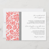 結婚式招待状の灰色の珊瑚のダマスク織パターン 招待状 (裏面)