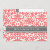 結婚式招待状の灰色の珊瑚のダマスク織パターン 招待状 (正面/裏面)