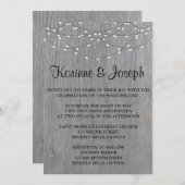 結婚式招待状の灰色、木、ひもライト 招待状 (正面/裏面)